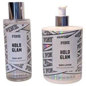 PINK Victoria's Secret Holo Glam Body Mist 8.4 oz & Body Lotion 16.9 oz‎ Set New